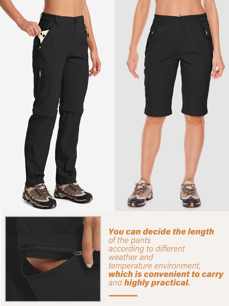 Toomett Women's Hiking Pants Quick Dry Convertible Stretch Lightweight Outdoor UPF 40 Fishing Safari Travel Pants 4409 Black,10 - Image 2